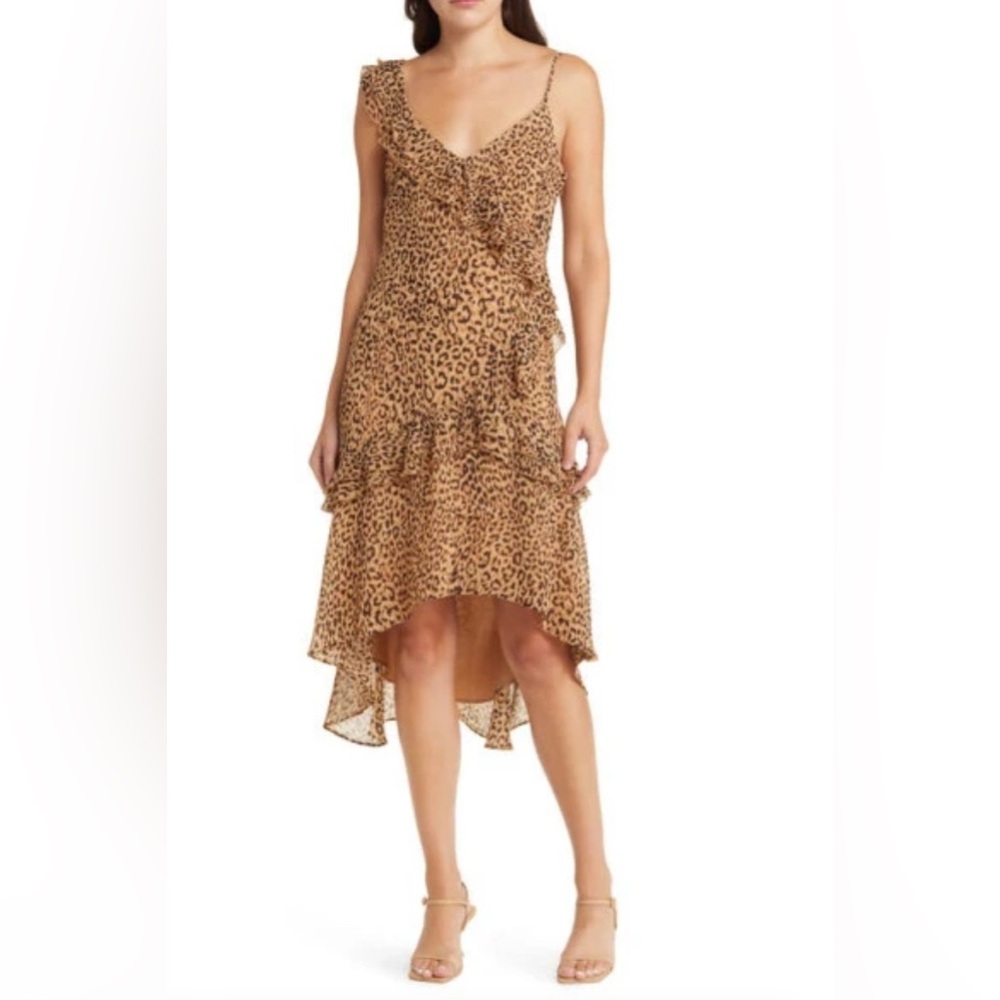 Leopard Print Ruffle Dress Charles Henry tiered dress size small